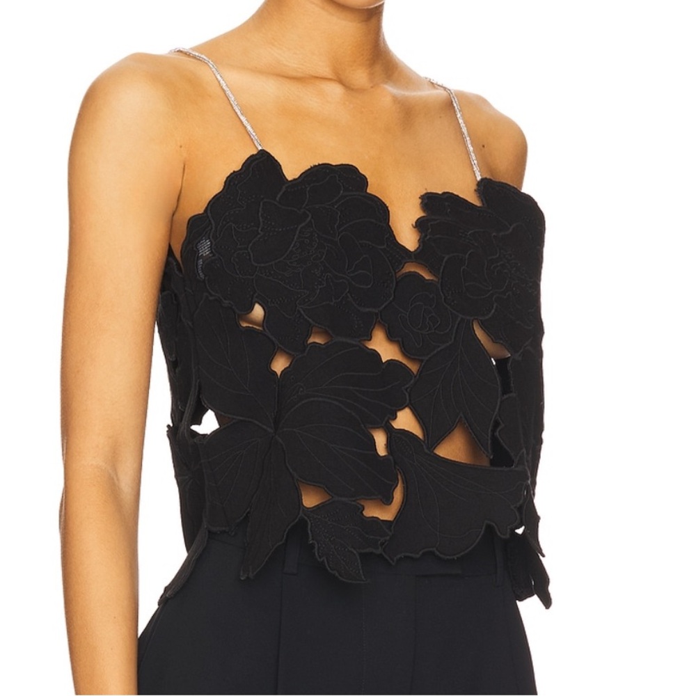 All Saints Black Floral Appliqué Cropped Cami - Picture 2 of 3